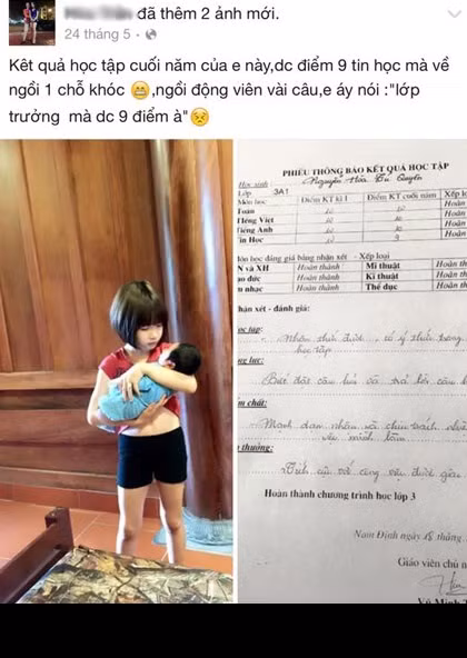 Chị Hòa tự hào về con gái nên đã chia sẻ bức ảnh chụp lại bảng điểm, sổ liên lạc ghi lại thành tích học tập năm học 2014-2015 với toàn điểm 10 của bé Tú Quyên. Chia sẻ của chị được nhiều bạn bè, dân mạng tặng nút like, kèm theo những dòng bình luận khen ngợi.