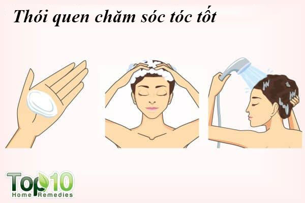 Thói quen chăm sóc tóc tốt: Một thói quen chăm sóc tóc tốt cần có nếu bạn muốn kiểm soát rụng tóc và thúc đẩy tăng trưởng tóc. Ví dụ, bạn cần phải thường xuyên gội đầu nhẹ nhàng nhưng với một loại dầu gội tốt. Quá nhiều dầu gội đầu có thể hút độ ẩm tự nhiên ra khỏi tóc của bạn, làm khô và rụng tóc. Ngoài ra, không sử dụng nước nóng để gội đầu, thay vào đó dùng nước mát hoặc nước ấm.