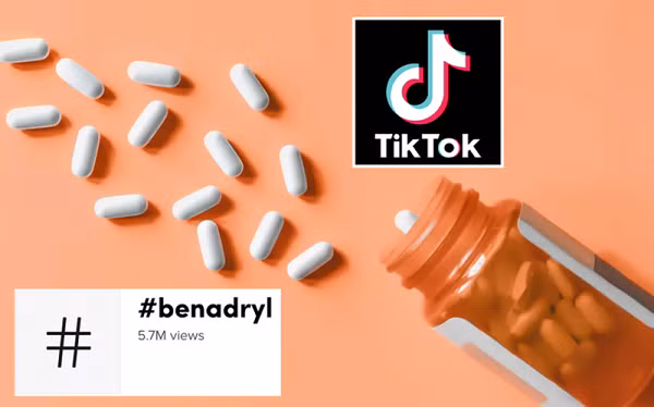 Một trào lưu nguy hiểm khác là #Benadryl Challenge - thử thách uống thuốc dị ứng để tạo nên ảo giác. Theo tìm hiểu thử thách này có hàng triệu lượt xem trên TikTok.