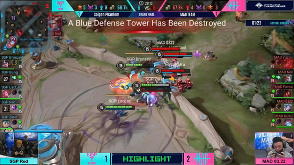 Thế nhưng, vào thời điểm quyết định thì những sai lầm cá nhân đã khiến cho Saigon Phantom bị lật kèo. Lần lượt Đồng V, Lạc Lạc bị hạ gục tại hang Rồng, kéo theo sau đó là MAD Team đẩy đường giữa với mong muốn ăn được hai trụ đường giữa.