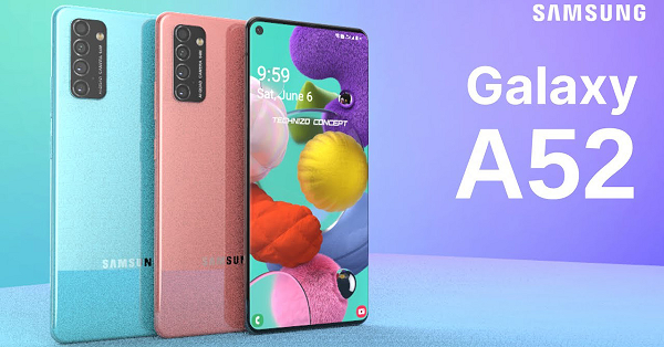Galaxy A52 tầm trung sử dụng màn hình 6,5 inch với 4 camera phía sau và nhận dạng vân tay dưới màn hình.