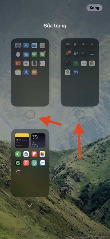Nhấn giữ vào một khu vực trống trên homescreen để kích hoạt chế độ chỉnh sửa. Tiếp theo, chạm vào phần chỉ báo trang, sau đó chạm vào dấu check bên dưới từng trang homescreen bạn muốn ẩn đi. Hành động này sẽ không xoá các ứng dụng, thay vào đó sẽ chuyển chúng vào App Library.