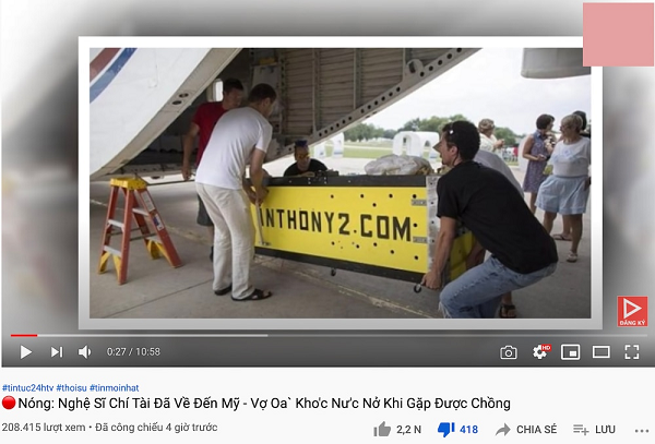Cụ thể, trên YouTube đã xuất hiện hàng loạt video mô tả: "Nóng: Nghệ sĩ Chí Tài đã về đến Mỹ - vợ oà khóc nức nở khi gặp được chồng", "Cố nghệ sĩ Chí Tài đã về đến Mỹ, vợ nghệ sĩ, Hoài Linh, Việt Hương đau đớn suy sụp", "Vợ nghệ sĩ Chí Tài đã đón anh về nhà đoàn tụ và trực tiếp tổ chức lễ tang tạo nhà thờ Thánh Linh (Mỹ)"...