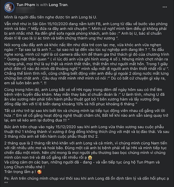 Mất đi vùng xương hàm dưới, chắc chắn khuôn mặt của Long Chun sẽ bị dị dạng và lép bên phải. Là một diễn viên, ngoài khả năng diễn xuất thì khuôn mặt cũng là một công cụ cần thiết để kiếm tiền. Tuy tủi thân nhưng có lẽ không còn con đường nào khác, càng để lâu có thể khối u sẽ ăn vào máu dẫn đến nguy cơ ung thư máu cao.