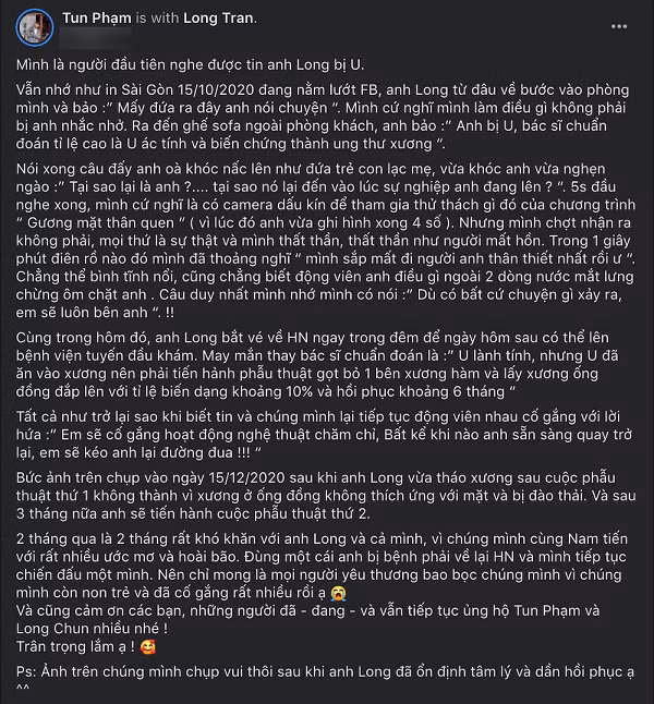 Mất đi vùng xương hàm dưới, chắc chắn khuôn mặt của Long Chun sẽ bị dị dạng và lép bên phải. Là một diễn viên, ngoài khả năng diễn xuất thì khuôn mặt cũng là một công cụ cần thiết để kiếm tiền. Tuy tủi thân nhưng có lẽ không còn con đường nào khác, càng để lâu có thể khối u sẽ ăn vào máu dẫn đến nguy cơ ung thư máu cao.