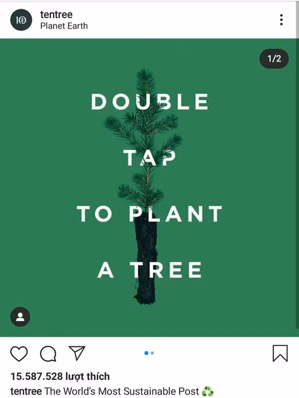 Vị trí thứ 5 là bài đăng hứa hẹn sẽ chuyển lượt like thành cây xanh, với 5 triệu lượt like sẽ có 500k cây được trồng thêm. Tại thời điểm môi trường là một vấn đề nhức nhối, không có gì ngạc nhiên khi bài viết đã tăng vọt lượt tương tác và leo lên một vị trí cao.