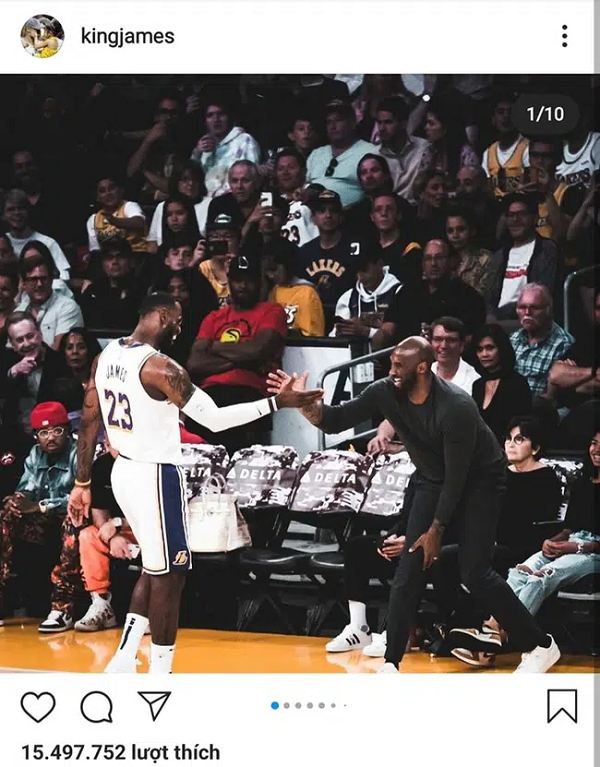 Vị trí thứ 6 là bài đăng Lebron James nói lời chia tay với huyền thoại bóng rổ Kobe Bryant. Cũng như bao người hâm mộ trên toàn thế giới, James cũng bàng hoàng và chết lặng trước sự ra đi của người bạn.