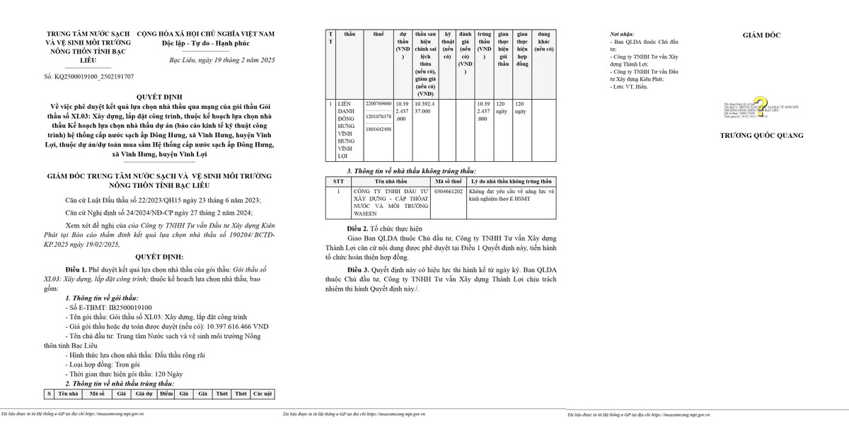 Bac Lieu: Lien danh thi cong He thong nuoc sach hon 10 ty nang luc ra sao?