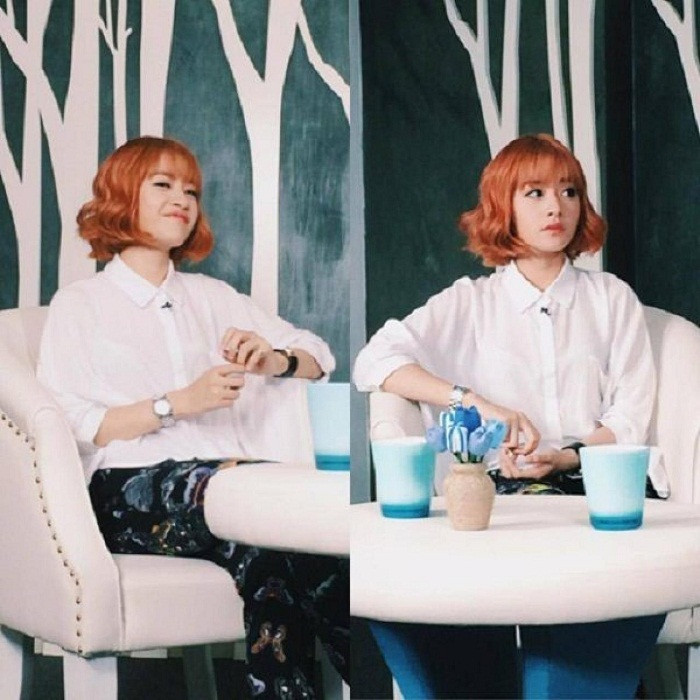 Một lần nữa, Chi Pu xuất hiện với mái tóc được nhuộm ombre màu sắc phá cách.