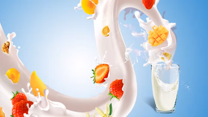 Sữa trái cây. Nhiều trẻ thích thú với sữa trái cây bởi hương vị chua ngọt dễ uống, màu sắc bắt mắt cùng bao bì hấp dẫn.