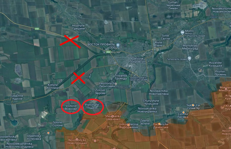 Nếu quân Nga có thể giữ vững vị trí trên con đường đất này, họ sẽ có khả năng tiến công từ phía sau vào Volkovo và Pishchane. Nếu hai làng này bị chiếm, Quân đội Nga sẽ nhanh chóng tiến vào và bao vây khu vực phía tây Pokrovsk. Ảnh: X.