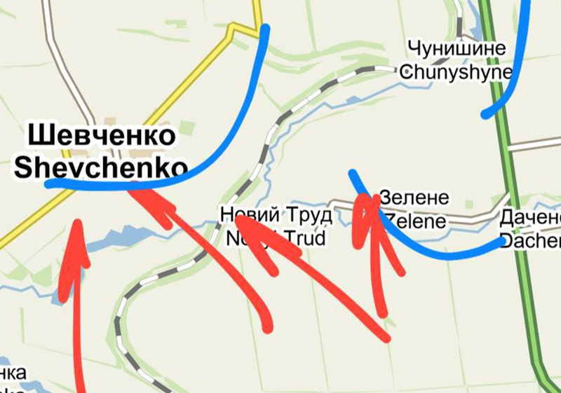 Nếu chiếm được hai làng này, quân Nga có thể từ phía đông nam tiến đến sát Pokrovsk. Trong khi đó, việc chiếm hai làng phía tây, Zelene và Novy Trud, sẽ giúp quân Nga san bằng mặt trận từ Dachensk đến Shevchenko, tạo điều kiện thuận lợi để tiến đến vùng ngoại ô phía nam của Pokrovsk. Ảnh: X.
