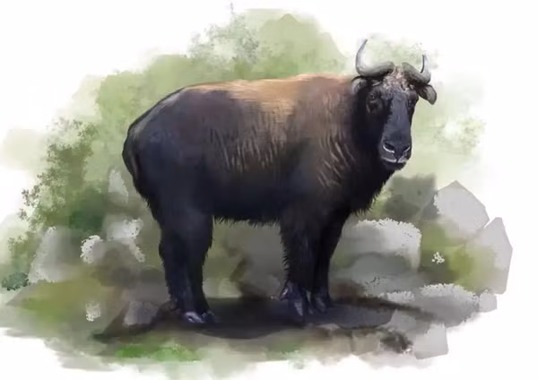 Khi hai con linh ngưu này phát hiện có xe đang tiến đến phía sau, chúng giật mình, cố gắng tăng tốc chạy trên lớp băng trơn. Đôi chân chúng cố gắng giữ thăng bằng, trông vừa kỳ cục vừa đáng yêu. Cuối cùng, hai con linh ngưu này cũng rời khỏi đường cái và biến mất trong màn rừng xanh sâu thẳm.