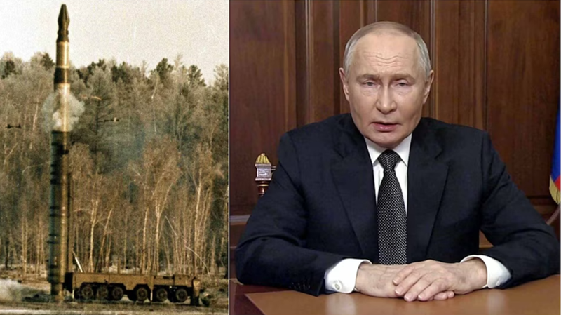 “Tình hình xung đột ở Ukraine, vốn trước đây bị phương Tây kích động, đã mang những yếu tố của một cuộc xung đột mang tính toàn cầu. Chúng tôi đang phát triển các tên lửa tầm trung và tầm ngắn như một phản ứng trước kế hoạch của Mỹ trong việc sản xuất và triển khai các loại tên lửa này tại châu Âu và khu vực châu Á - Thái Bình Dương”, ông Putin phát biểu trong một bài diễn văn hiếm hoi gửi tới người dân. Ảnh: Aajtak.