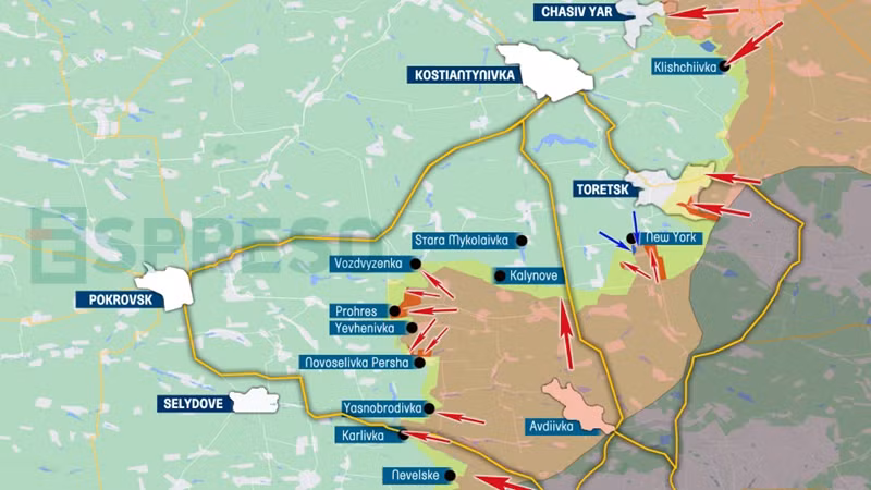 Pokrovsk có vị trí địa lý vô cùng quan trọng, được ví như yết hầu của Donetsk. Thành phố này không chỉ là một điểm nút quan trọng trong chiến lược quân sự mà còn là trung tâm của ngành công nghiệp luyện kim của Ukraine, với nguồn tài nguyên khoáng sản phong phú, đóng vai trò trọng yếu đối với nền kinh tế quốc gia Ukraine. Ảnh: Espreso.tv.