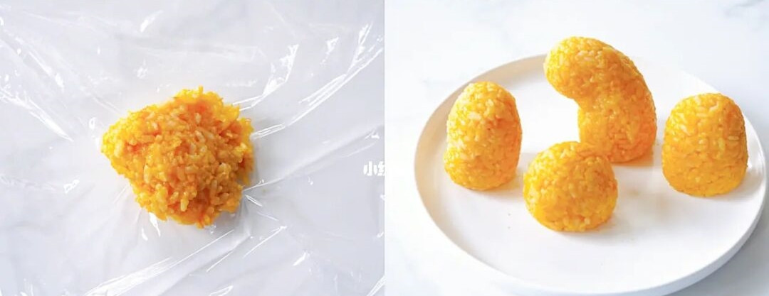 Sau đó, dùng màng bọc thực phẩm bọc lại và nặn thành các hình khác nhau.