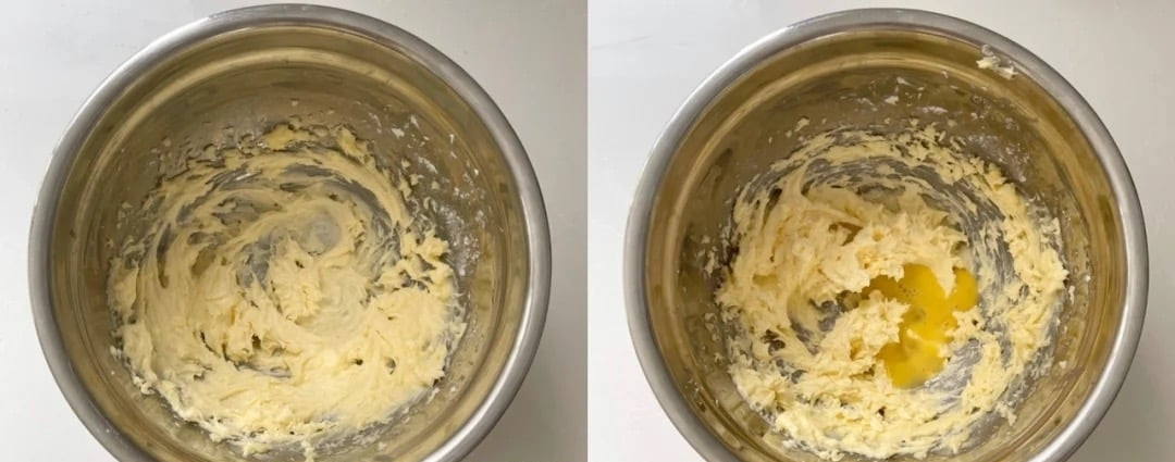 Cách làm: Dùng máy đánh bơ với đường, cho thêm trứng gà đánh đều. (Chia trứng gà làm nhiều phần, đánh nhiều lần).