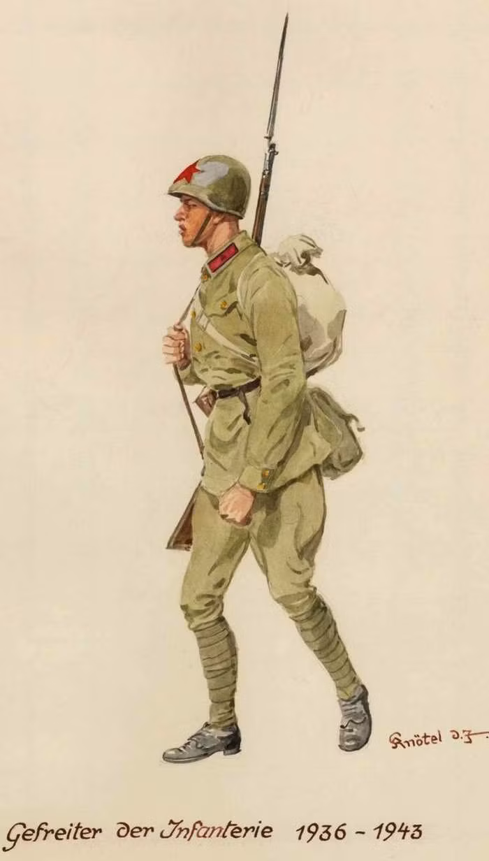 Hạ sĩ bộ binh Liên Xô giai đoạn 1936 - 1943. Ảnh: Englishrussia.com