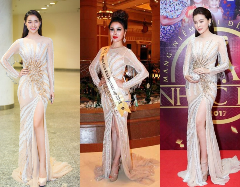 Chuyện “đụng hàng” trong làng giải trí, đặc biệt là các sao không phải là chuyện hiếm gặp. Thế nhưng đụng hàng một cách “chóng mặt” thì chỉ có thể là Á hậu Thư Dung. 80% những bộ cánh dạ hội được Thư Dung lựa chọn đều là những thiết kế từng được các người đẹp tên tuổi khác ăn diện. Mới đây nhất là bộ cánh xuyên thấu được đính pha lê cô diện trong đêm chung kết Miss Eco International cũng là thiết kế đã “qua tay” các chân dài khác. Người đẹp Diệp Bảo Ngọc (trái), Cao Thái Hà (phải) từng xúng xính bộ cánh đẹp mắt này đi sự kiện trước đó.
