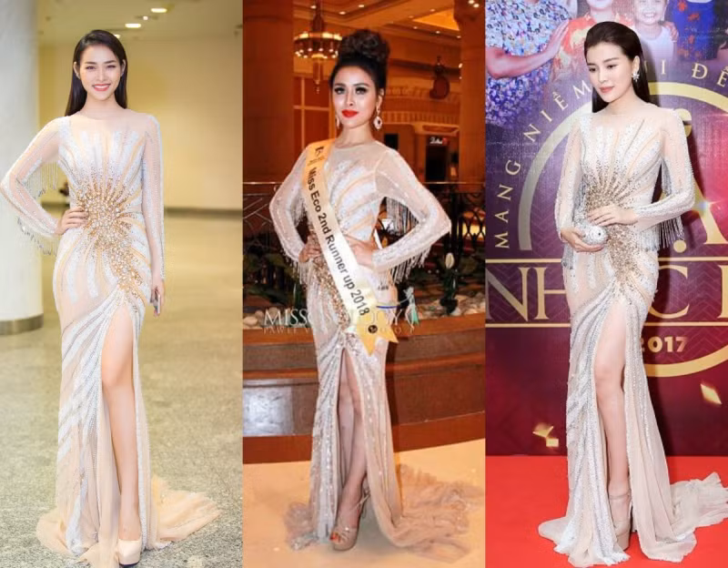 Chuyện “đụng hàng” trong làng giải trí, đặc biệt là các sao không phải là chuyện hiếm gặp. Thế nhưng đụng hàng một cách “chóng mặt” thì chỉ có thể là Á hậu Thư Dung. 80% những bộ cánh dạ hội được Thư Dung lựa chọn đều là những thiết kế từng được các người đẹp tên tuổi khác ăn diện. Mới đây nhất là bộ cánh xuyên thấu được đính pha lê cô diện trong đêm chung kết Miss Eco International cũng là thiết kế đã “qua tay” các chân dài khác. Người đẹp Diệp Bảo Ngọc (trái), Cao Thái Hà (phải) từng xúng xính bộ cánh đẹp mắt này đi sự kiện trước đó.