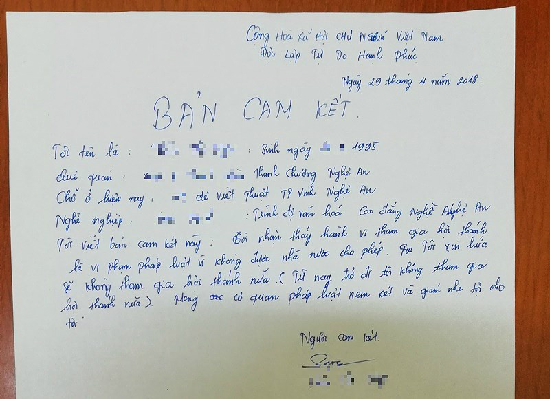 Bản cam kết của chị ThTNg.