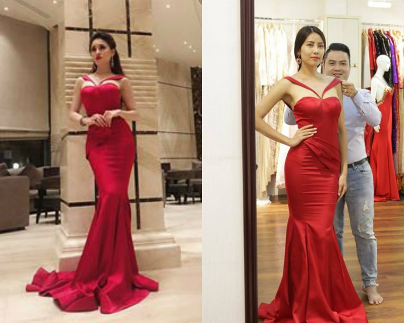 Cũng nằm trong hoạt động cuộc thi, cô diện lại thiết kế đuôi cá đỏ rực của Nguyễn Thị Loan.