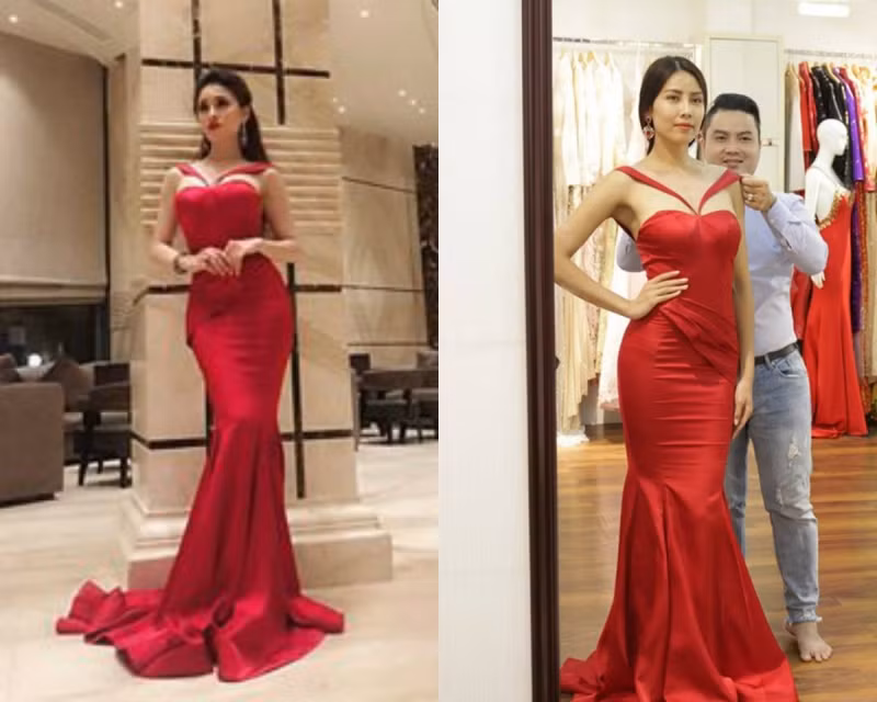 Cũng nằm trong hoạt động cuộc thi, cô diện lại thiết kế đuôi cá đỏ rực của Nguyễn Thị Loan.