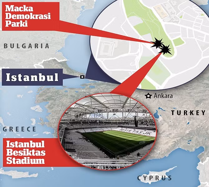 Daily Mail đưa tin, hai vụ đánh bom ở Thổ Nhĩ Kỳ đã làm rung chuyển thành phố Istanbul tối 10/12 (giờ địa phương).