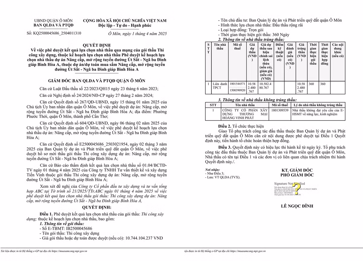 Can Tho: Nha thau nao trung goi nang cap duong hon 10 ty tai O Mon?