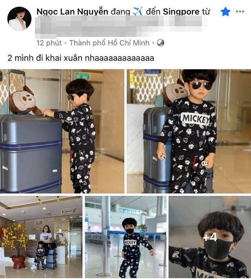 Nữ diễn viên Ngọc Lan thì quyết định đưa con trai Louis đi du lịch Singapore và cô không quên đeo khẩu trang cho bé Louis để bảo vệ sức khỏe.