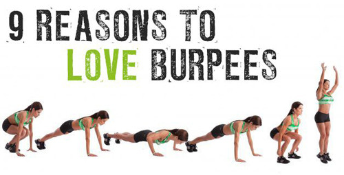 Bài tập burpees. Bài tập giữ dáng burpees là tập hợp các động tác liên hoàn gồm ngồi xổm, chổng đẩy và bật nhảy khiến bạn phải vận động toàn thân.