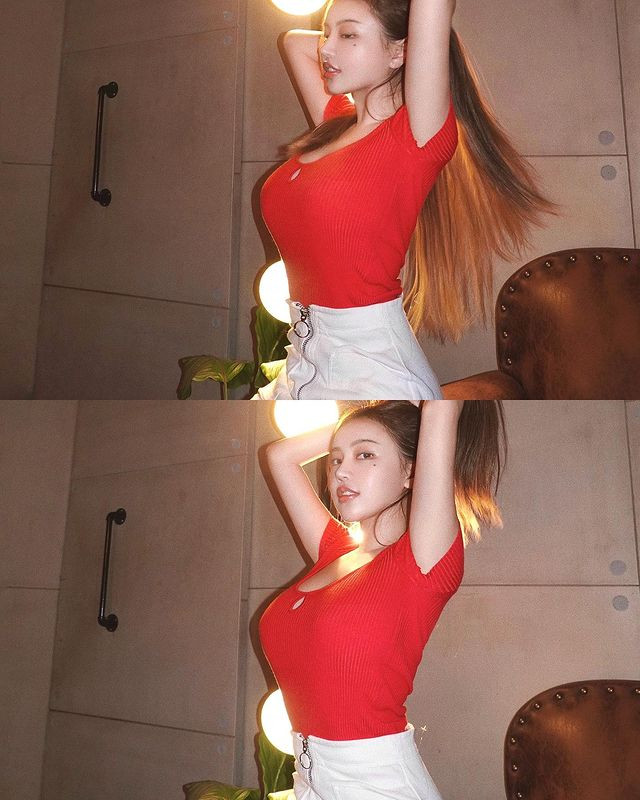 Có thể thấy, Hoàng Lâm rất thích phô diễn đường cong, đặc biệt là vòng một bằng những set đồ khoét ngực sâu.