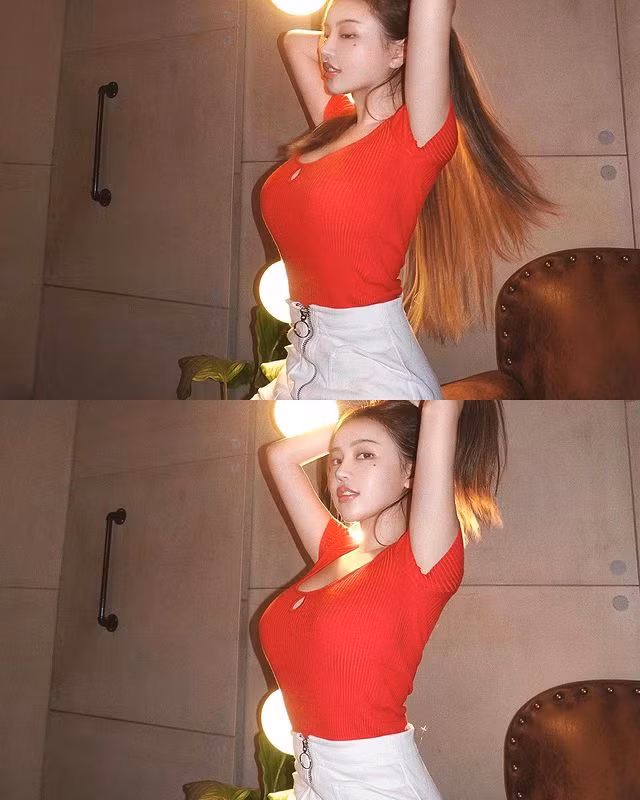 Có thể thấy, Hoàng Lâm rất thích phô diễn đường cong, đặc biệt là vòng một bằng những set đồ khoét ngực sâu.