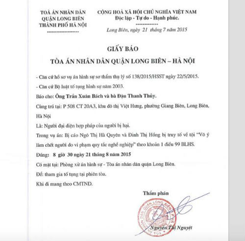 Xet xu vu be tu vong do sac chao o MN Thien Than Nho