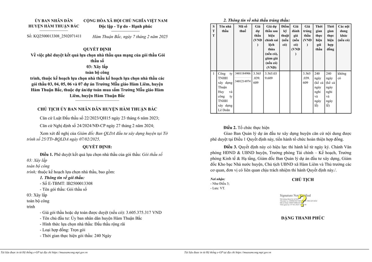 Bình Thuận: Liên danh 2 thành viên trúng gói xây dựng trường mẫu giáo Hàm Liên Binh Thuan: Lien danh 2 thanh vien trung goi xay dung truong mau giao Ham Lien