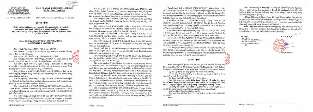 Ai dang thi cong goi thau so 1 xay dung duong song hanh Quoc lo 50?