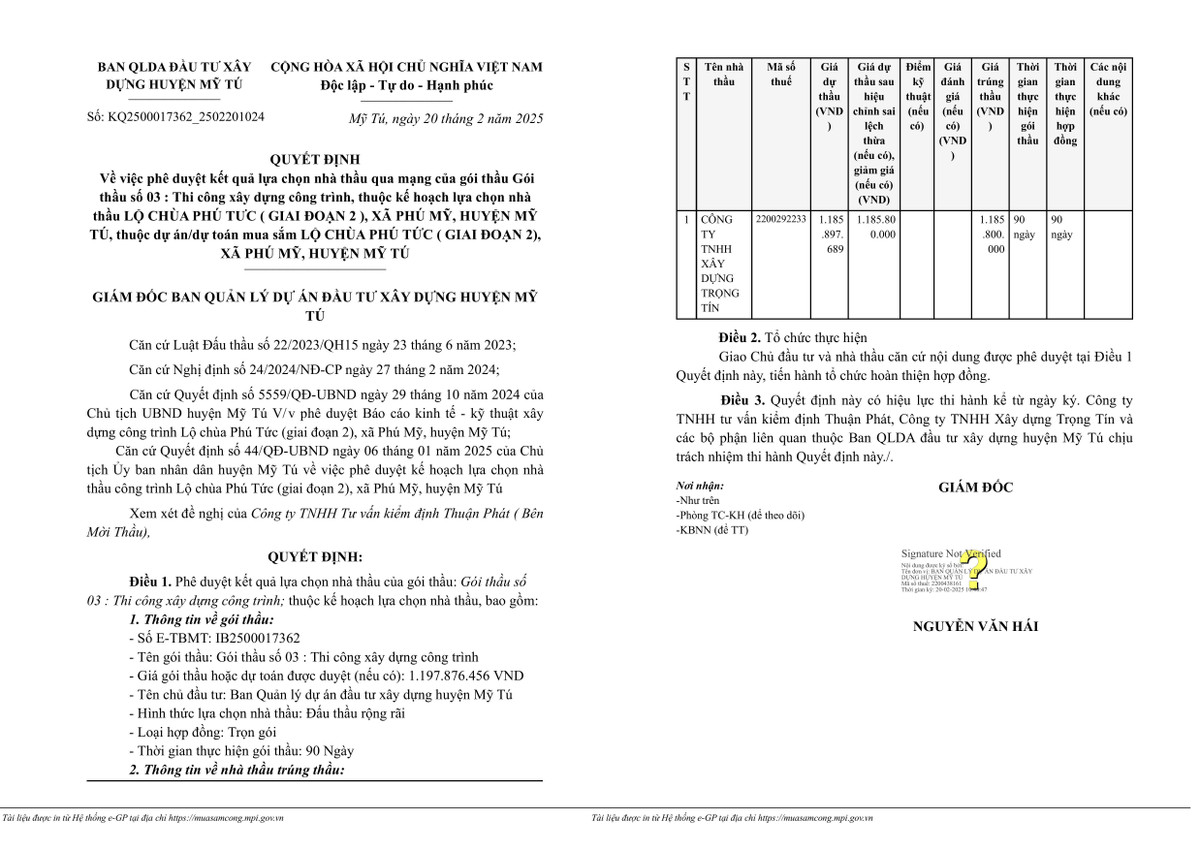 Sóc Trăng: Trong một ngày, Cty Trọng Tín trúng 2 gói xây lắp Soc Trang: Trong mot ngay, Cty Trong Tin trung 2 goi xay lap
