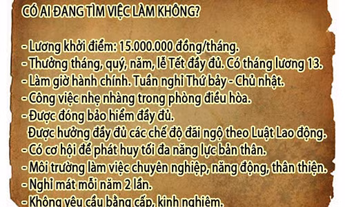 Tim viec 15 trieu/thang, vo phai...