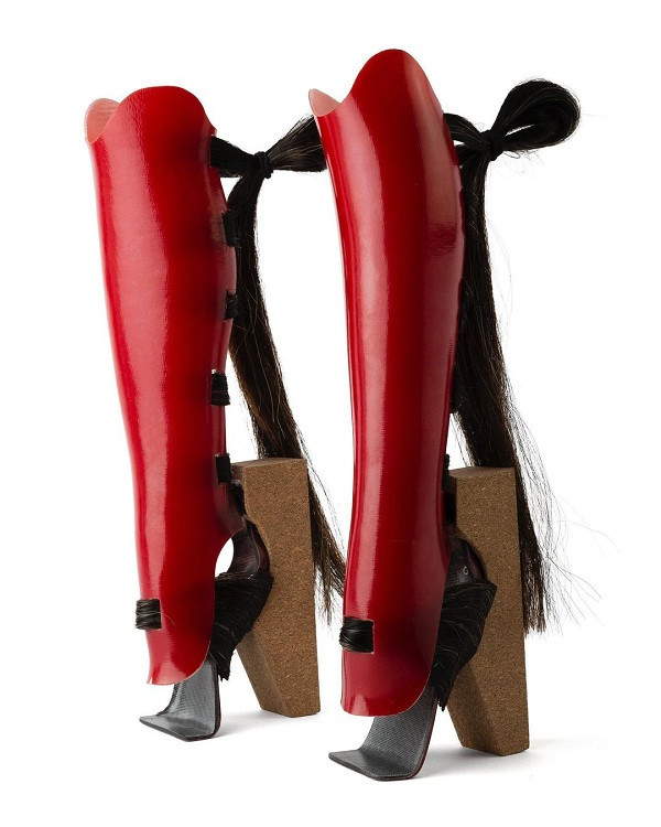 Cha đẻ của đôi giày này là Lise Desmet – người “đam mê” tạo ra những đôi giày kết hợp với y khoa. Thoạt nhìn, đôi giày rất “vô lý” với chất liệu nhựa, gỗ, da và bờm ngựa.