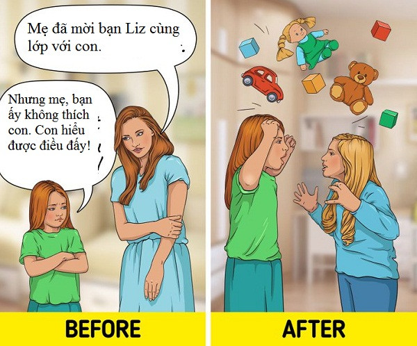 Thay con chọn bạn. Hướng con kết thân với những người bạn phù hợp rất cần thiết. Dù vậy, bạn đừng làm thay chúng tất cả. Hãy để con trẻ tự xây dựng tình bạn với nhau dựa trên sự thấu hiểu. Đôi khi bàn tay can thiệp quá mức của bố mẹ khiến con cảm thấy mình không được lắng nghe, phá vỡ lòng tin của chúng.