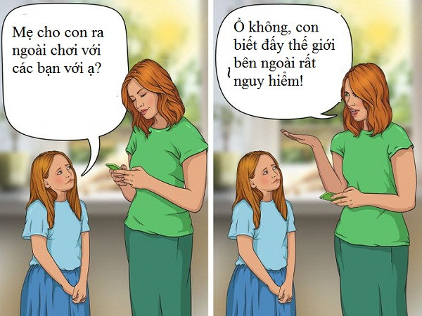 Kiểu cha mẹ “trực thăng”. Cha mẹ cho rằng kiểm soát, nhắc nhở con sẽ giúp trẻ tránh được sai lầm, đảm bảo an toàn. Thế nhưng từ góc độ đứa trẻ, nó sẽ cảm thấy xã hội này đầy rẫy nguy hiểm mà không dám dấn thân.