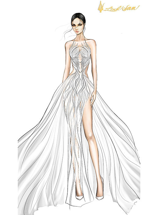 NTK Linh San cho biết: “Bởi vì cuộc thi có tên gọi là Hoa hậu Hoà bình Quốc tế, cho nên hình ảnh về bồ câu là những ý tưởng đầu tiên lóe lên trong đầu tôi bấy giờ. Mong rằng cánh chim hòa bình và thông điệp chân thành đến từ Việt Nam sẽ tỏa sáng trên đất Thái Lan cũng như lan tỏa tình hữu nghị khắp năm châu".