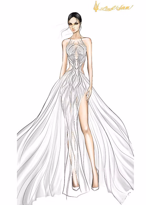 NTK Linh San cho biết: “Bởi vì cuộc thi có tên gọi là Hoa hậu Hoà bình Quốc tế, cho nên hình ảnh về bồ câu là những ý tưởng đầu tiên lóe lên trong đầu tôi bấy giờ. Mong rằng cánh chim hòa bình và thông điệp chân thành đến từ Việt Nam sẽ tỏa sáng trên đất Thái Lan cũng như lan tỏa tình hữu nghị khắp năm châu".