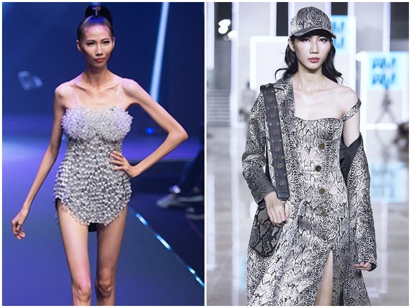 Trước người mẫu Thuận Nguyễn, Cao Ngân cũng là sao Việt để lộ hình ảnh gầy trơ xương. Năm 2017, chân dài trông thiếu sức sống trên sóng truyền hình. Cô cao 1m79 nhưng chỉ nặng 43 kg. Sau một thời gian chăm sóc sức khỏe, Cao Ngân trông có da thịt hơn với cân nặng 50 kg. Chia sẻ trên Zing, nữ người mẫu cho biết, cô chưa bao giờ chủ động giảm cân mà do tạng người khó tăng cân.