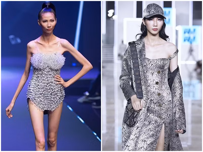 Trước người mẫu Thuận Nguyễn, Cao Ngân cũng là sao Việt để lộ hình ảnh gầy trơ xương. Năm 2017, chân dài trông thiếu sức sống trên sóng truyền hình. Cô cao 1m79 nhưng chỉ nặng 43 kg. Sau một thời gian chăm sóc sức khỏe, Cao Ngân trông có da thịt hơn với cân nặng 50 kg. Chia sẻ trên Zing, nữ người mẫu cho biết, cô chưa bao giờ chủ động giảm cân mà do tạng người khó tăng cân.