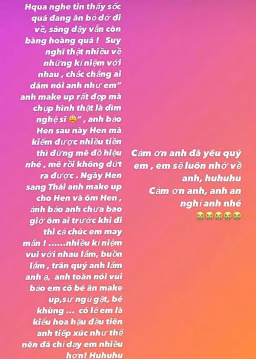 H’hen Niê bỏ ăn khi nghe tin chuyên gia trang điểm Minh Lộc qua đời. Cô còn nghẹn ngào kể lại những kỷ niệm khó quên về người anh quá cố.
