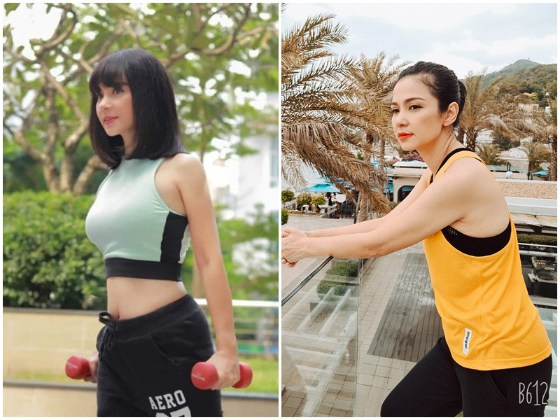 Nữ diễn viên sinh năm 1972 giữ được vóc dáng thon gọn nhờ chăm tập thể thao, ăn chay.