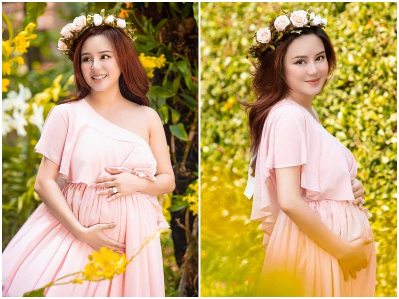 Ở những tháng cuối thai kỳ, giọng ca "Đồng xanh" vẫn giữ được nhan sắc xinh đẹp dù tăng 10kg.