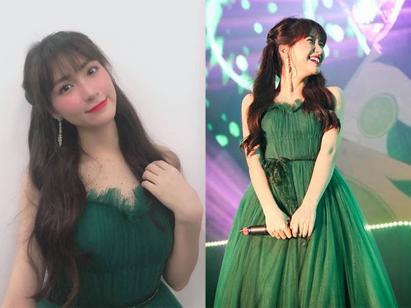 Trong những tháng đầu thai kỳ, Hòa Minzy vẫn đi hát. Trong ảnh, cô biểu diễn tại một sự kiện ở Cần Thơ vào tháng 5/2019.