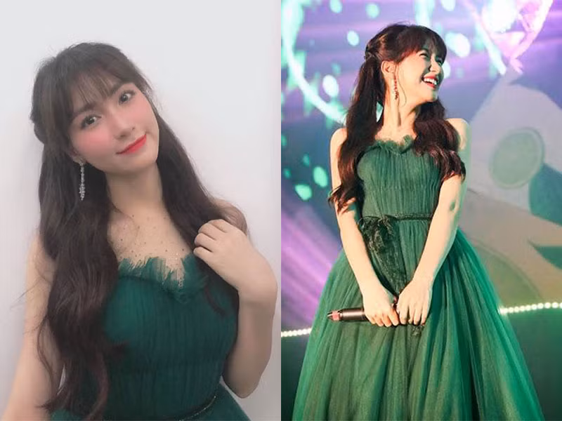 Trong những tháng đầu thai kỳ, Hòa Minzy vẫn đi hát. Trong ảnh, cô biểu diễn tại một sự kiện ở Cần Thơ vào tháng 5/2019.